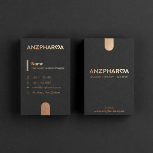 front and back of the black metalic stock with gold ink business cards